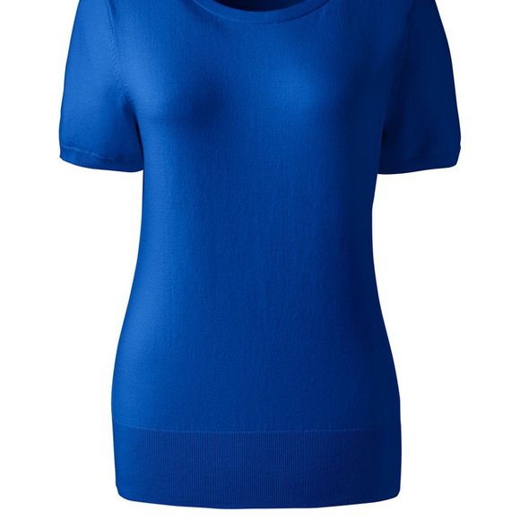 NWT LANDS' END WOMEN'S SHORT SLEEVE JEWELNECK SWEATER RICH SAPPHIRE PXS (2-4) - Picture 2 of 8